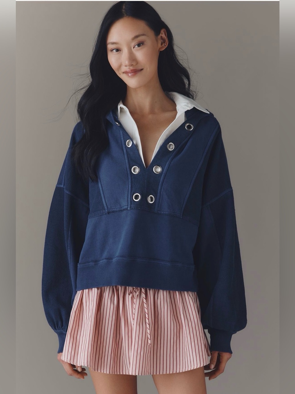 Anthropologie Pilcro Cotton Grommet Hooded Sweatshirt